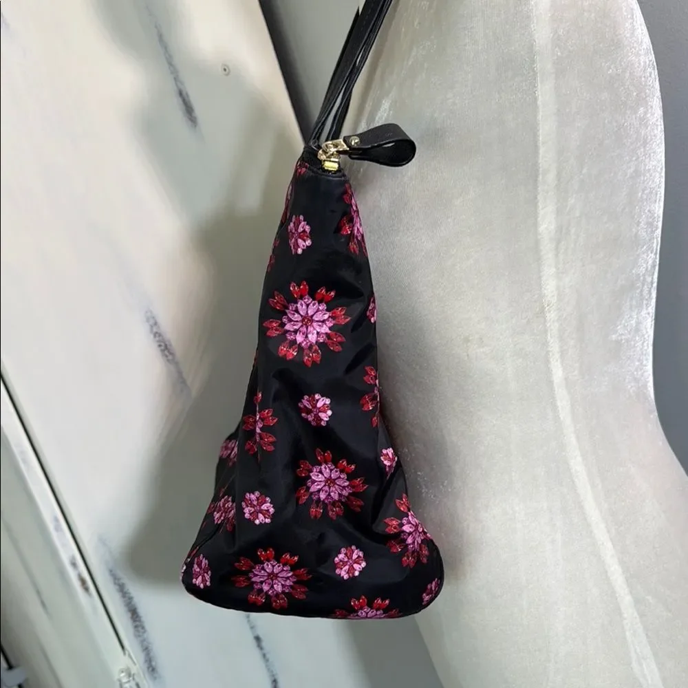 Michael Kors Nylon Floral Tote Bag Black/Pink Floral Print, Gold Tone Hardware - Picture 3 of 15